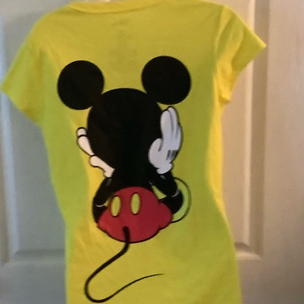 Mickey Mouse t-shirt bright yellow size L front of shirt front and back - Picture 3 of 3